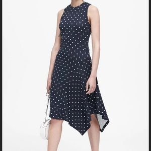 Banana Republic Navy Polka Dot Asymmetrical Dress